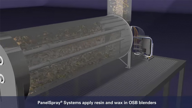 PanelSpray System applies Resin and Wax Application in OSB Blenders