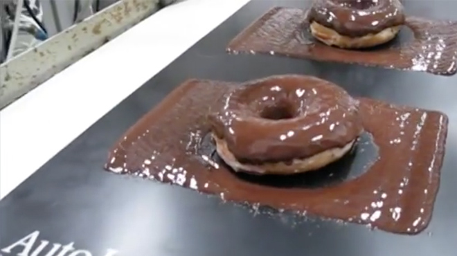Spraying Chocolate on Doughnuts with AccuCoat Heated Spray System